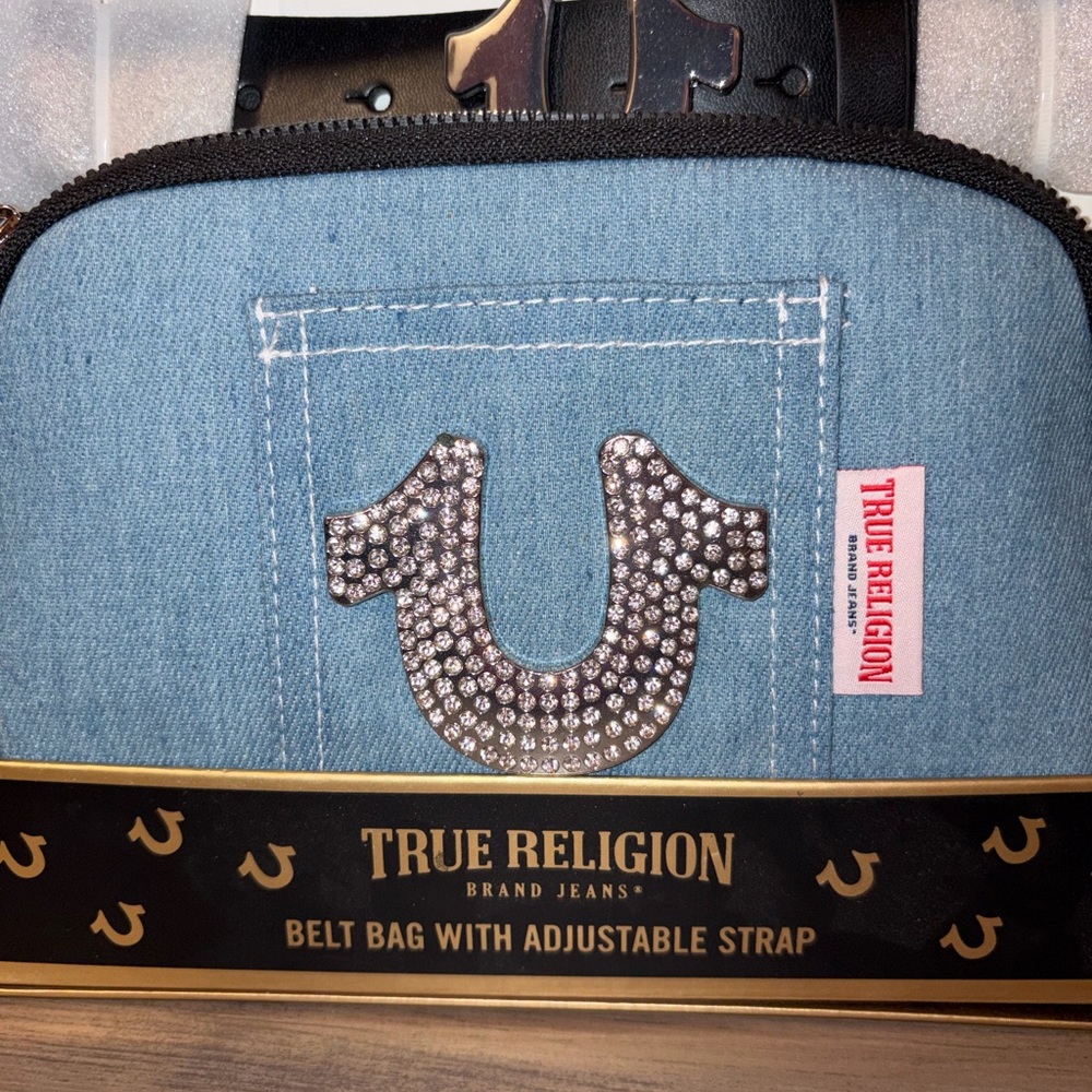 True Religion Denim Belt Bag Horseshoe Logo Y2K Crossbody Adjustable Strap - Picture 4 of 11